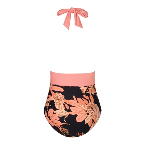 CUPSHE Havana Tropical Plunge Halter Ruched One Piece Swimsuit L NWT - Picture 2 of 2